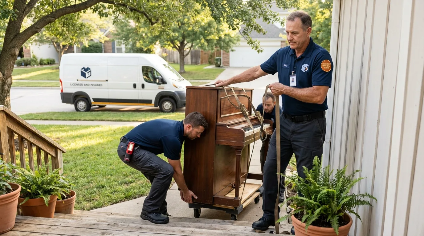Licensed piano movers securing grand piano in Ladson, SC